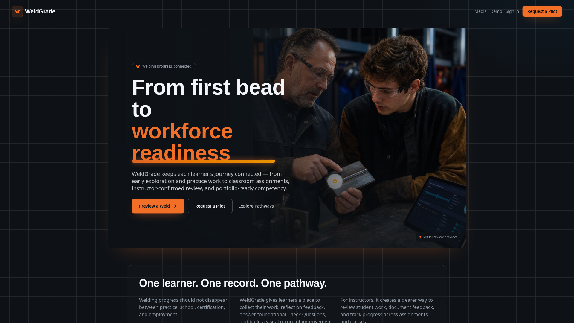 WeldGrade public website preview